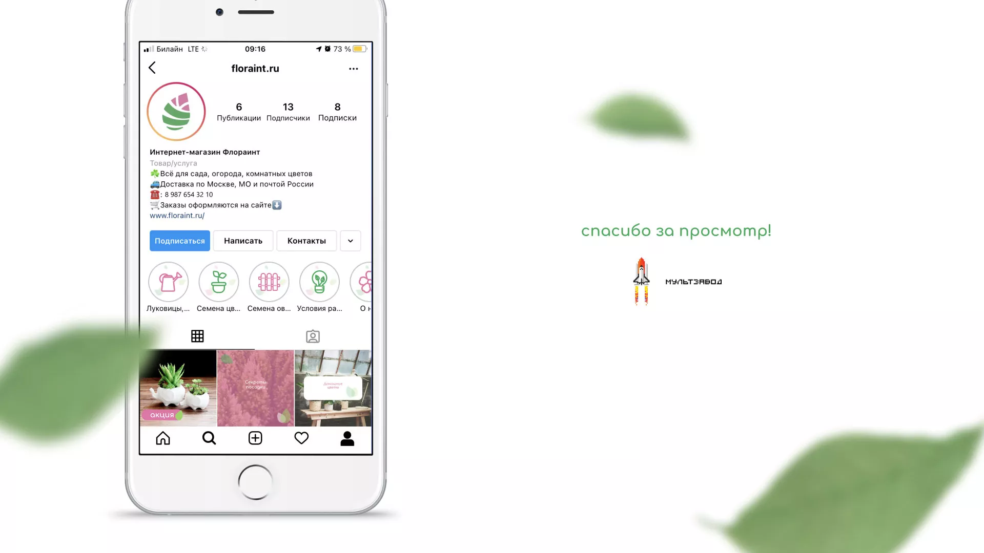Разработка оформления профиля Instagram для магазина «Floraint» в Луховицах